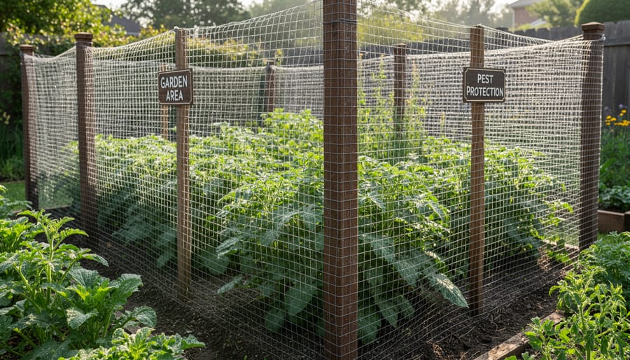 Welded wire mesh fence protecting seedlings and climbing plants